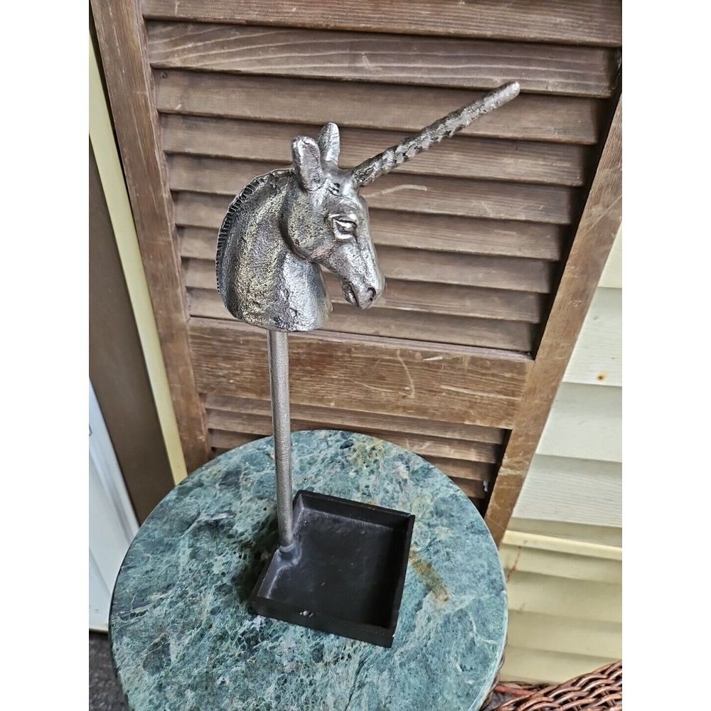 Vintage UNICORN RING HOLDER JEWELRY‎ TRAY Cast Iron Vanity Scrunchie Holder 13"